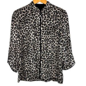 Alex Evenings Shimmer Jacket Animal Print Leopard Mandarin Zip Diamond Pull